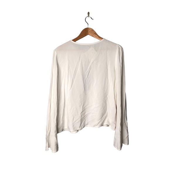 Free People | White keyhole self tie chest blouse flare sleeves • - Picture 6 of 8